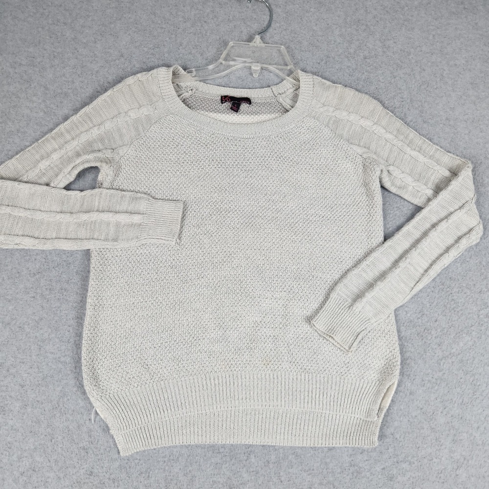 T/O Sweater Womens Small Gray Striped Knitted Slim Fit Long Sleeve Pullover